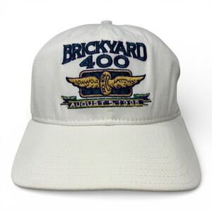 Vintage DeLong USA Brickyard 400 Indianapolis Speedway Hat White Snapback 90s‎